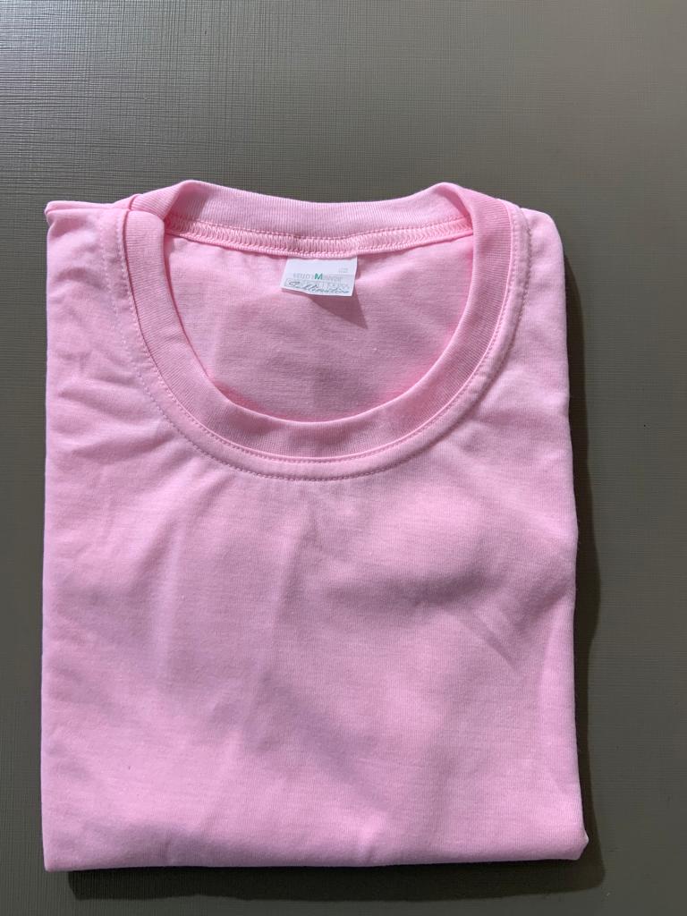 CAMISETA ROSA BEBÊ ADULTO 100% POLIÉSTER SUBLIMÁTICA TAM G