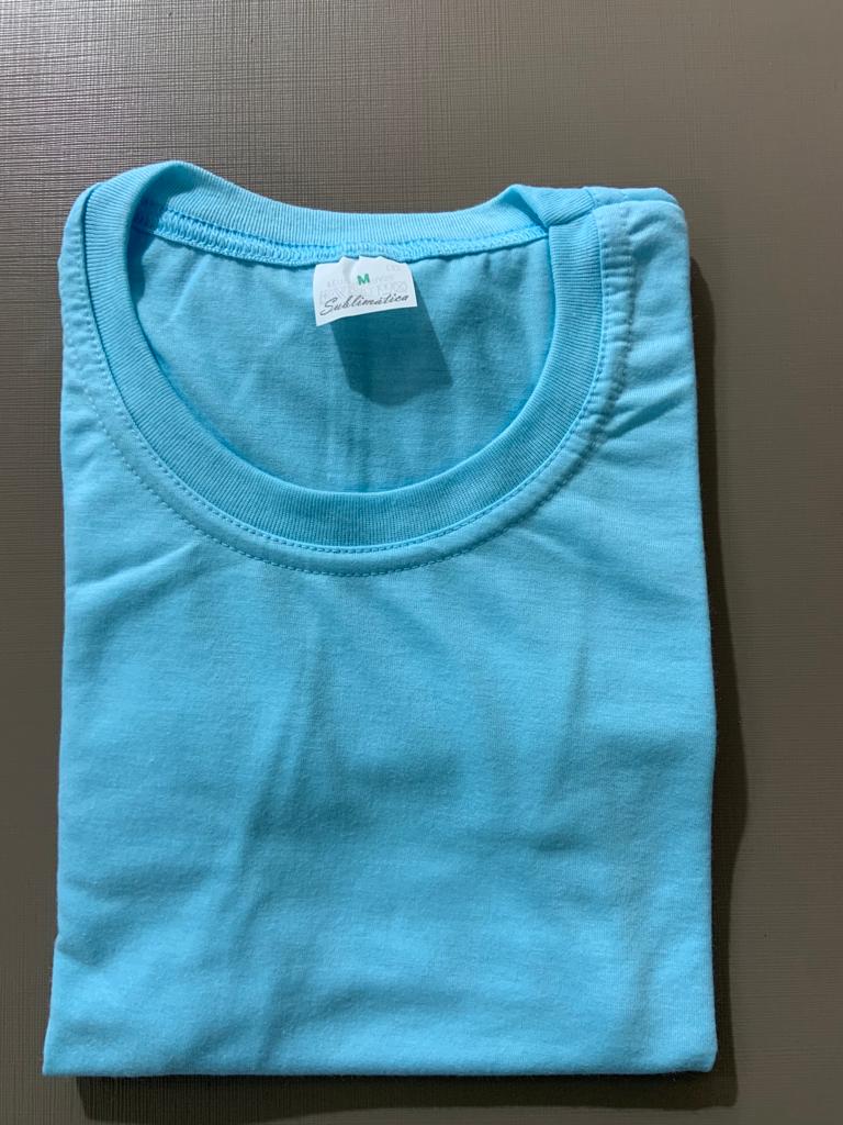 Camiseta Azul Claro 100% Poliéster para Sublimação - MUNDIAL IMPORTS  Suprimento para Sublimação, Máquinas de Estampa, Prensas Térmicas e Transfer