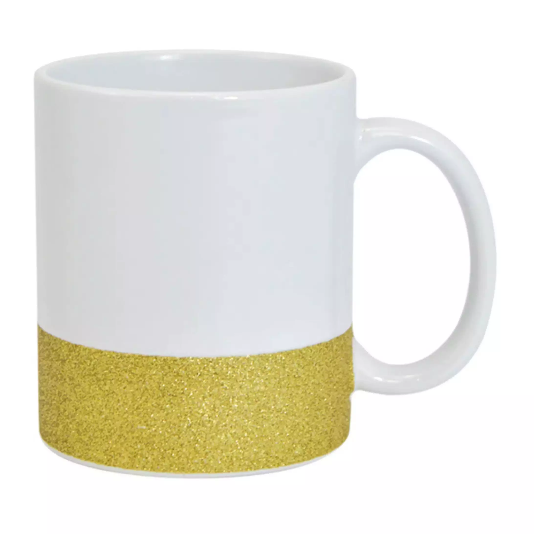 CANECA C/ GLITTER NA BASE DOURADA CILÍNDRICA CERÂMICA 325ml