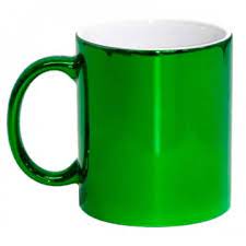 CANECA CROMADA/ESPELHADA VERDE CILÍNDRICA CERAMICA 325ML