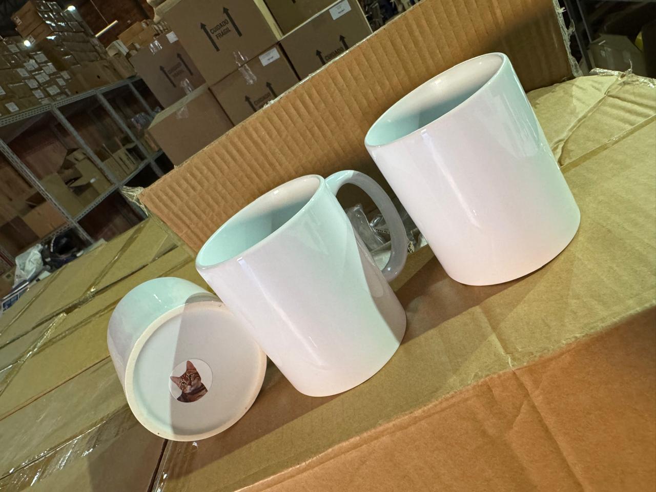CANECA BRANCA DO GATO CILINDRICA DE CERÂMICA DE 325ML IMPORTADA CLASSE AAA