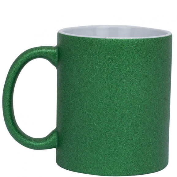 CANECA C/ GLITTER VERDE CILÍNDRICA CERAMICA 325ML