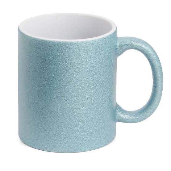 CANECA C/ GLITTER AZUL TIFFANY CILÍNDRICA CERAMICA 325ML