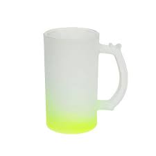 CANECA DE CHOPP DE VIDRO JATEADO DEGRADÊ AMARELO NEON IMPORTADA - 475ML