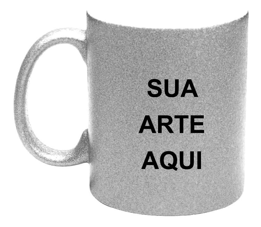 CANECA C/ GLITTER PRATA CILÍNDRICA CERAMICA 325ml