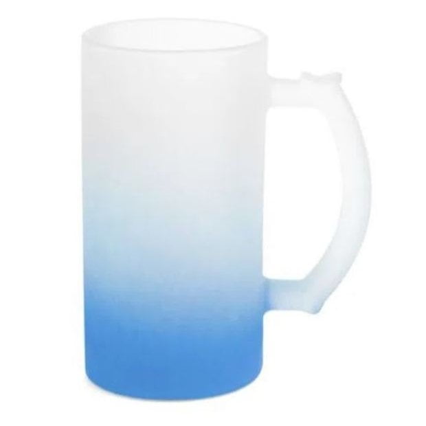 CANECA DE CHOPP DE VIDRO JATEADO DEGRADÊ AZUL IMPORTADA - 475ML