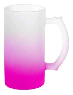 CANECA DE CHOPP DE VIDRO JATEADO DEGRADÊ ROSA IMPORTADA - 475ML