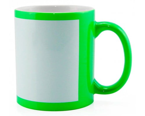 CANECA NEON FLUORESCENTE VERDE CILÍNDRICA CERÂMICA 325ML 