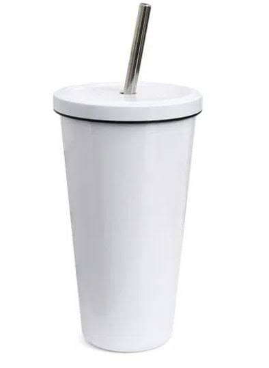 Copo Starbucks Aço Inox Branco para Sublimação 550ml C/ Canudo