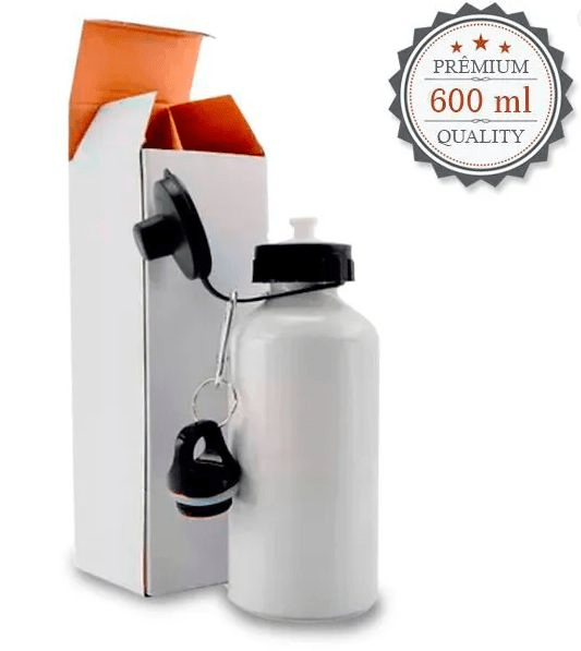 SQUEEZE BRANCO DE ALUMÍNIO C/ DOIS BICOS 600ML + CAIXINHA