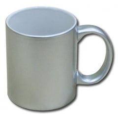 CANECA PEROLADA/METALIZADA PRATA CILÍNDRICA CERÂMICA 325ml