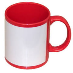 CANECA VERMELHA C/ TARJA BRANCA CILÍNDRICA CERÂMICA 325ml