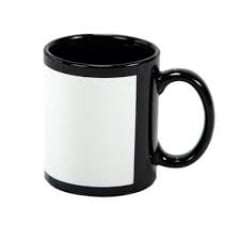 CANECA PRETA C/ TARJA BRANCA CILÍNDRICA CERÂMICA IMPORTADA 325ml