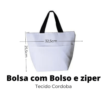 BOLSA DE TECIDO COM BOLSO E ZIPER P/ SUBLIMACAO 