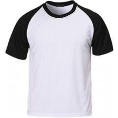 CAMISETA ADULTO RAGLAN BRANCA C/ MANGA PRETA 100% POLIÉSTER TAM. G