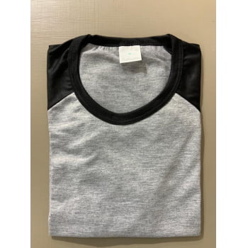 CAMISETA ADULTO RAGLAN CINZA MESCLA C/ MANGA PRETA 100% POLIÉSTER TAM. M