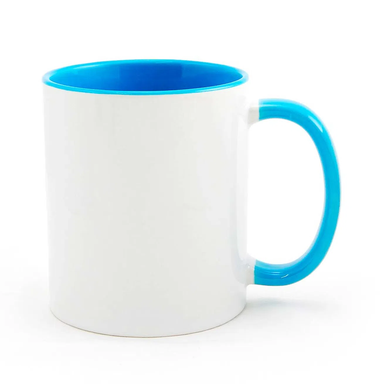 CANECA BRANCA INTERIOR E ALÇA AZUL CILÍNDRICA CERÂMICA 325ML