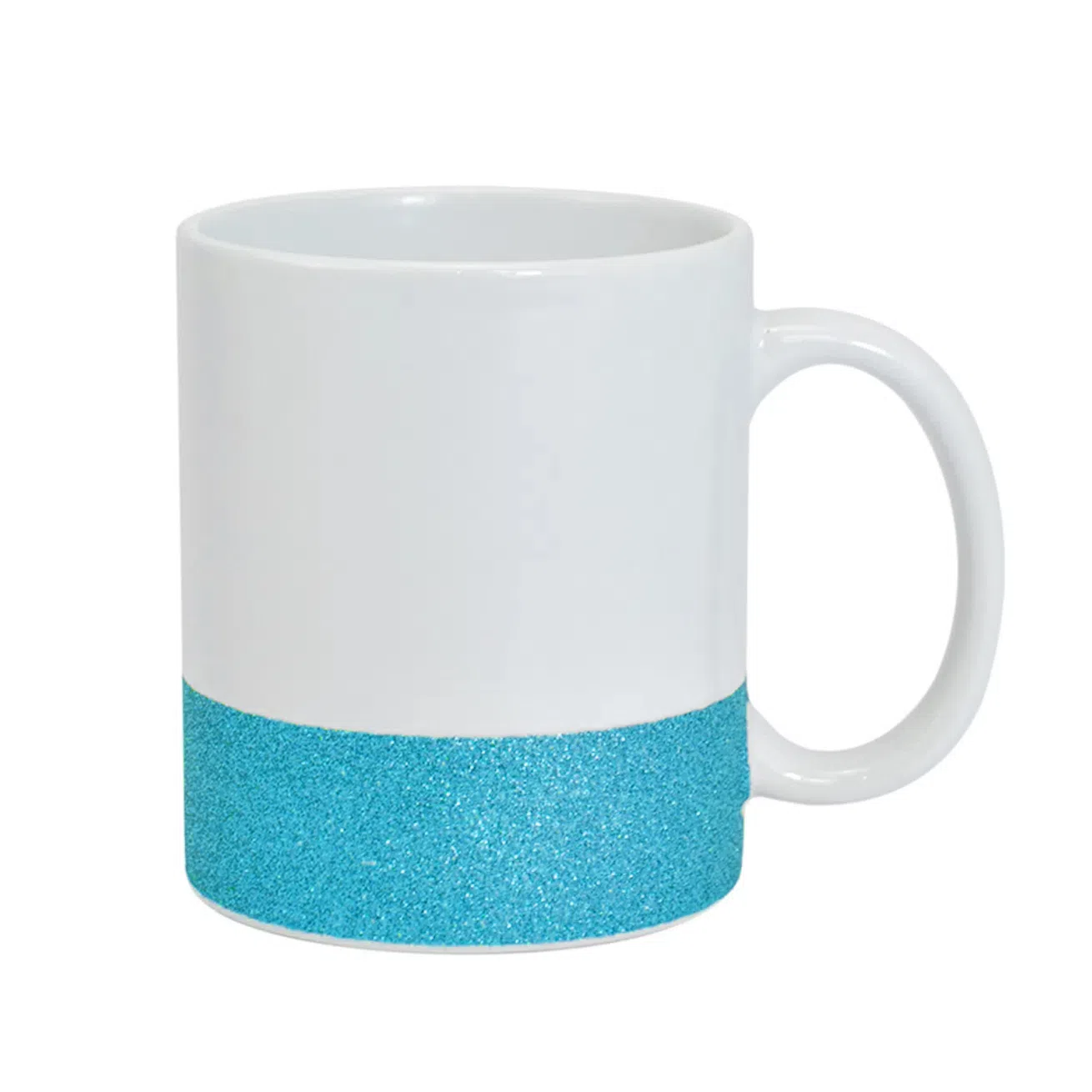 CANECA C/ GLITTER NA BASE AZUL CILÍNDRICA CERÂMICA 325ml