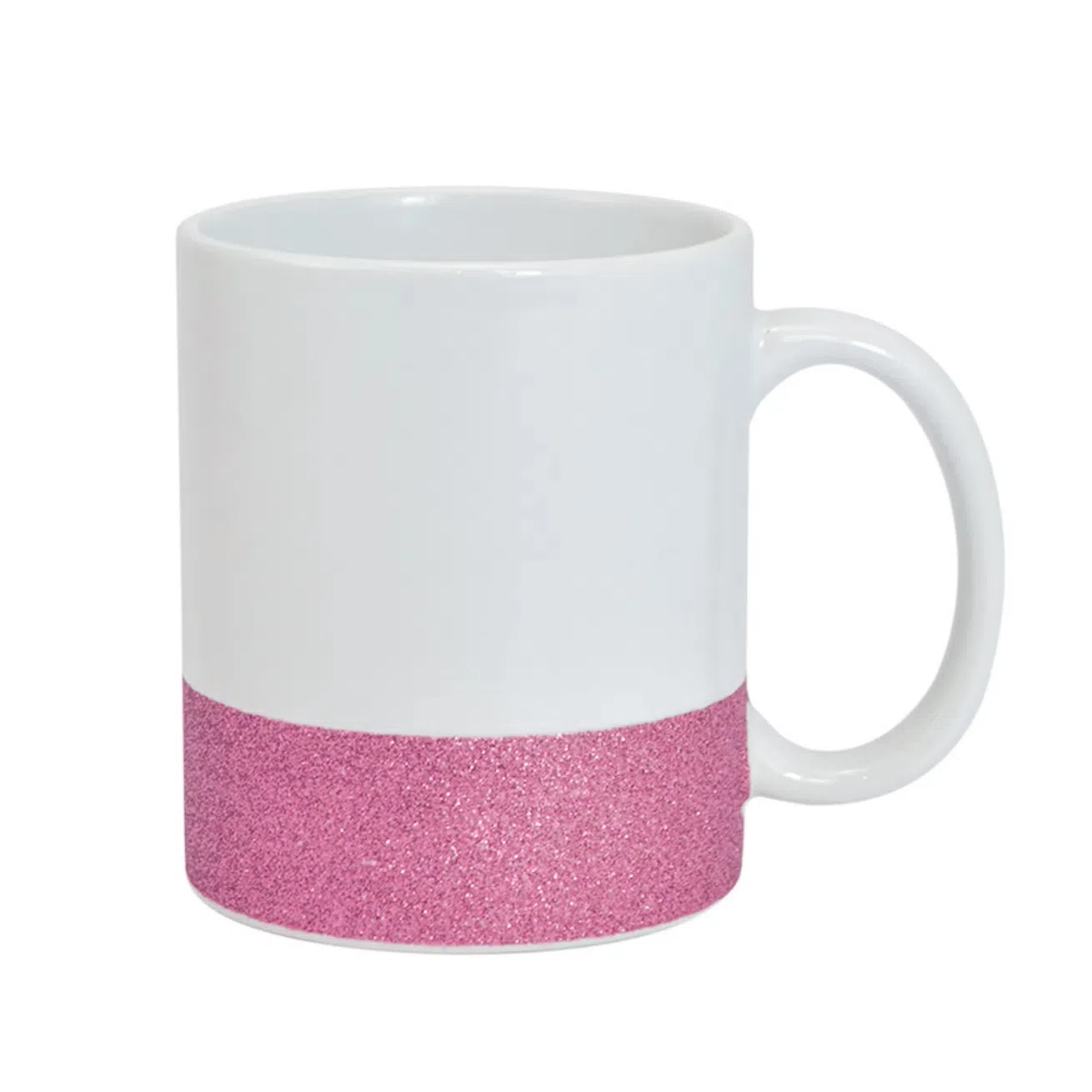 CANECA C/ GLITTER NA BASE ROSA CILÍNDRICA CERÂMICA 325ml