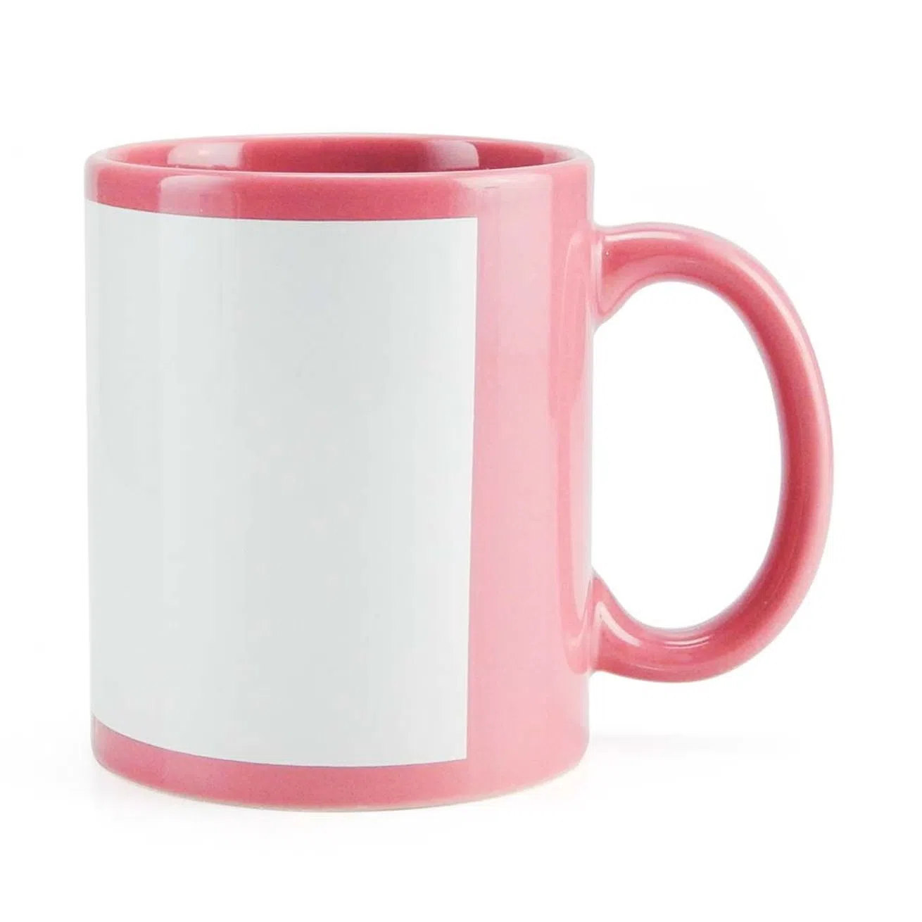 CANECA ROSA C/ TARJA BRANCA CILÍNDRICA CERÂMICA 325ml