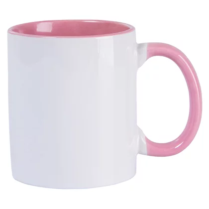 CANECA BRANCA INTERIOR E ALÇA ROSA CILÍNDRICA CERÂMICA 325ML