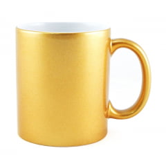 CANECA PEROLADA/METALIZADA DOURADA CILÍNDRICA CERÂMICA 325ml