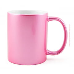 CANECA PEROLADA/METALIZADA ROSA CILÍNDRICA CERÂMICA 325ml