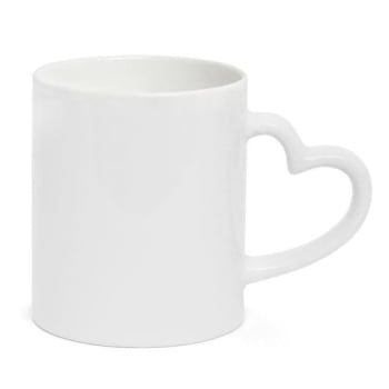 CANECA ALÇA CORAÇÃO BRANCA CILÍNDRICA CERÂMICA 325ML