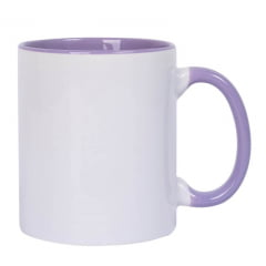 CANECA BRANCA COM INTERIOR E ALÇA LILÁS CILÍNDRICA CERÂMICA 325ML