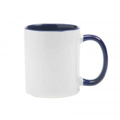 CANECA BRANCA INTERIOR E ALÇA AZUL ESCURO CILÍNDRICA CERÂMICA 325ML