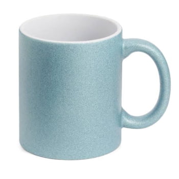 CANECA C/ GLITTER AZUL TIFFANY CILÍNDRICA CERAMICA 325ML