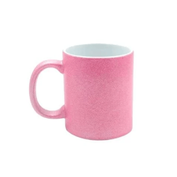 CANECA C/ GLITTER ROSA CILÍNDRICA CERAMICA 325ML