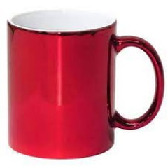 CANECA CROMADA/ESPELHADA VERMELHA CILÍNDRICA CERÂMICA 325ML