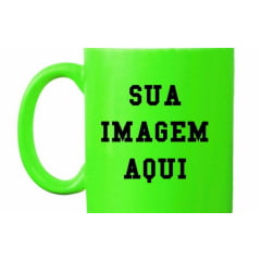 CANECA NEON FLUORESCENTE VERDE CILÍNDRICA CERÂMICA 325ML