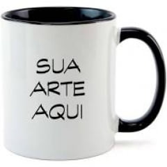 CANECA BRANCA INTERIOR E ALÇA PRETA CILÍNDRICA CERÂMICA 325ML