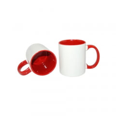 CANECA VERMELHA NA PARTE INTERNA E ALÇA CILÍNDRICA CERÂMICA 325ML