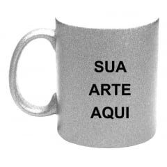 CANECA C/ GLITTER PRATA CILÍNDRICA CERAMICA 325ml