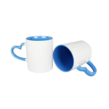 CANECA ALÇA CORAÇÃO AZUL CLARO CILÍNDRICA CERÂMICA 325ml 