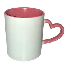 CANECA ALÇA CORAÇÃO ROSA CILÍNDRICA CERÂMICA 325ml 