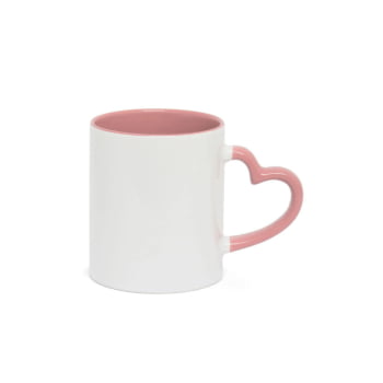 CANECA ALÇA CORAÇÃO ROSA CILÍNDRICA CERÂMICA 325ml CANECA ALÇA CORAÇÃO ROSA CILÍNDRICA CERÂMICA 325ml