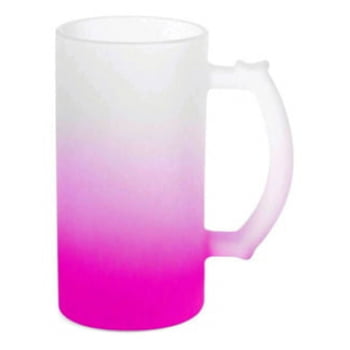 CANECA DE CHOPP DE VIDRO JATEADO DEGRADÊ ROSA IMPORTADA - 475ML