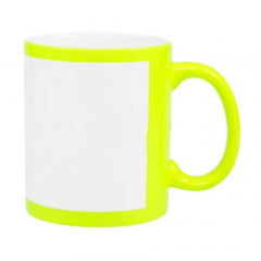 CANECA NEON FLUORESCENTE AMARELA CILÍNDRICA CERÂMICA 325ml