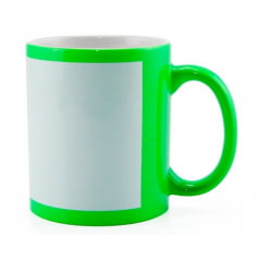 CANECA NEON FLUORESCENTE VERDE CILÍNDRICA CERÂMICA 325ML 