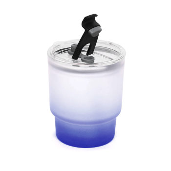 Copo de Vidro Jateado Degradê Azul Escuro com Tampa de Acrílico e Canudo de Vidro - 400ml para Sublimação