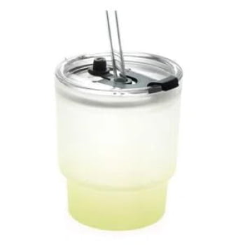 Copo de Vidro Jateado Degradê Amarelo com Tampa de Acrílico e Canudo de Vidro - 400ml para Sublimação 