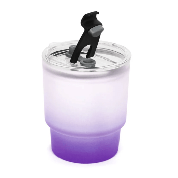 Copo de Vidro Jateado Degradê Roxo com Tampa de Acrílico e Canudo de Vidro - 400ml para Sublimação