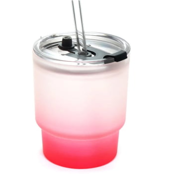 Copo de Vidro Jateado Degradê Vermelho com Tampa de Acrílico e Canudo de Vidro - 400ml para Sublimação