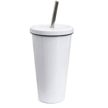 Copo Starbucks Aço Inox Branco para Sublimação 550ml C/ Canudo