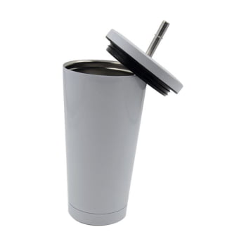 Copo Starbucks Aço Inox Branco para Sublimação 550ml C/ Canudo