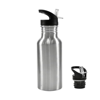 SQUEEZE PRATA DE INOX C/ BICO RETRÁTIL 500ML + CAIXINHA